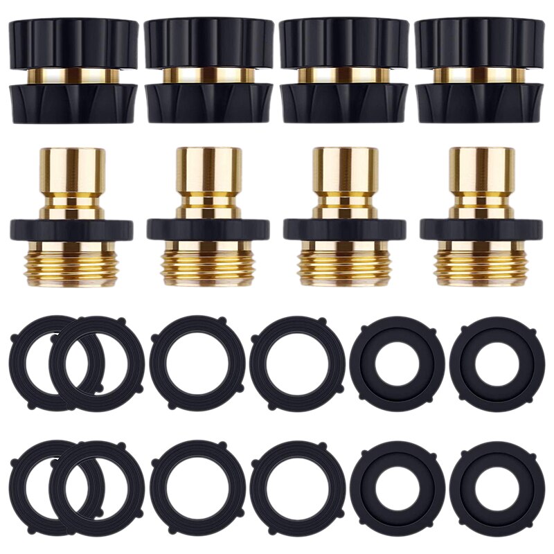 4 Sets Garden Hose Connector Quick Connect Fitting 3/4 Hose-Water Hose Quick Connector and 12 Pcs Faucet Rubber Gasket