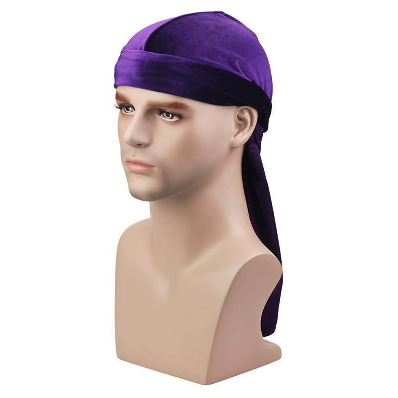 Mannen Fluwelen Lange Staart Durag Hip Hop Tulband Ademend Bandana Hoed Fluwelen Zijdeachtig Satijn Durag Doen Doo Du Rag Lange staart Headwrap: Paars