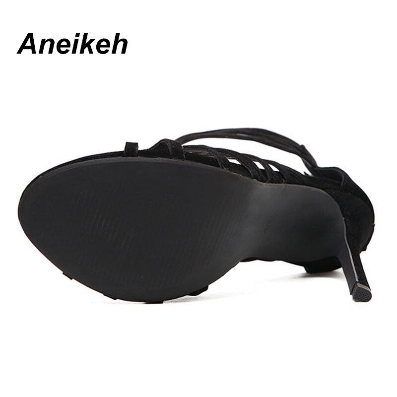 Aneikeh Sandalen Vrouwen Hoge Hakken Zomer Mode Vrouwen Sandalen Black Cut-outs Sandalias Mujer Maat 35-40 party schoen 552