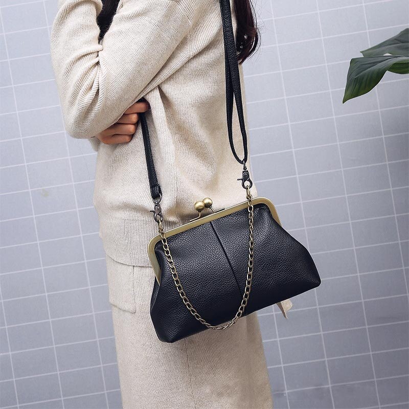 PU Leather Shell Women Bags Iron Clip Handbags Solid Crossbody Bags For Female Big Travel Shopping Bag Bolsa Feminina