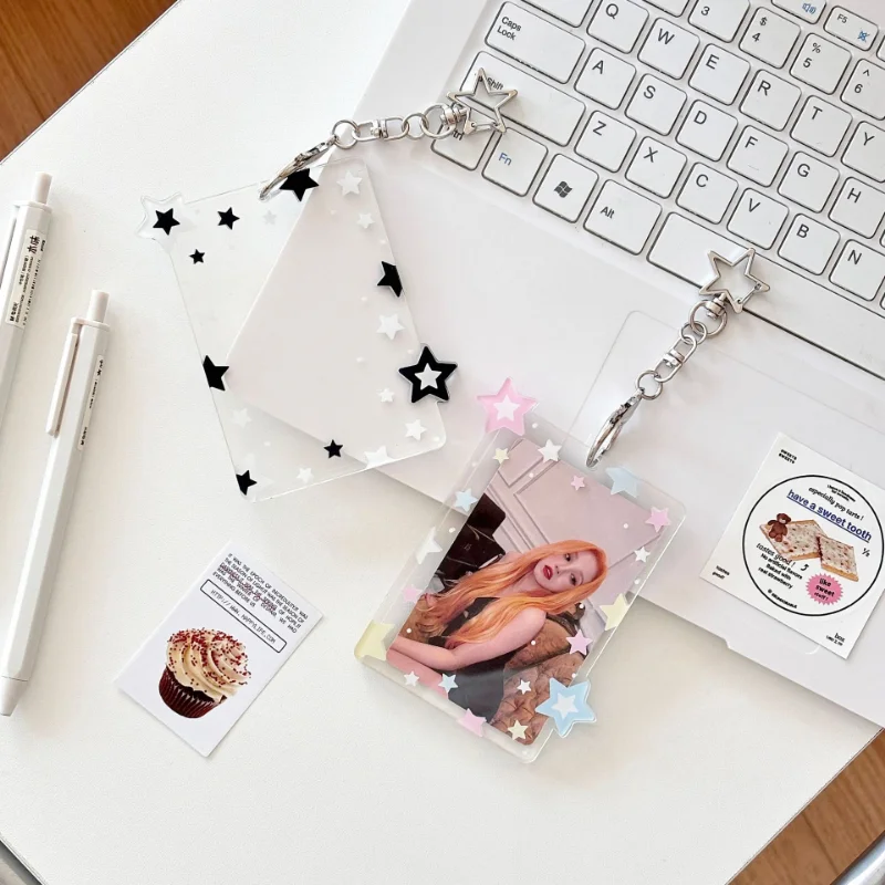 Y2k Acrylic Photocard Holder Key Chain INS Ins Idol Photo Card Holder Decorative Student ID Badge Holder Girls Card Sleeves