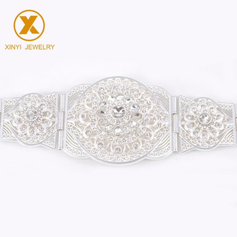 Marokkaanse gouden ronde metalen riem met lange tailleketting, bruiloftsharssieraden voor vrouwen, holle bloemen metalen riem