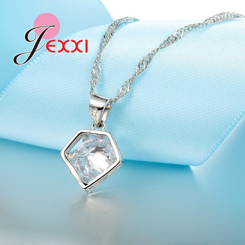 925 Sterling Zilver Bridal Wedding Accessoires Geometrische Cubic ia Hanger Ketting Oorbellen Sets