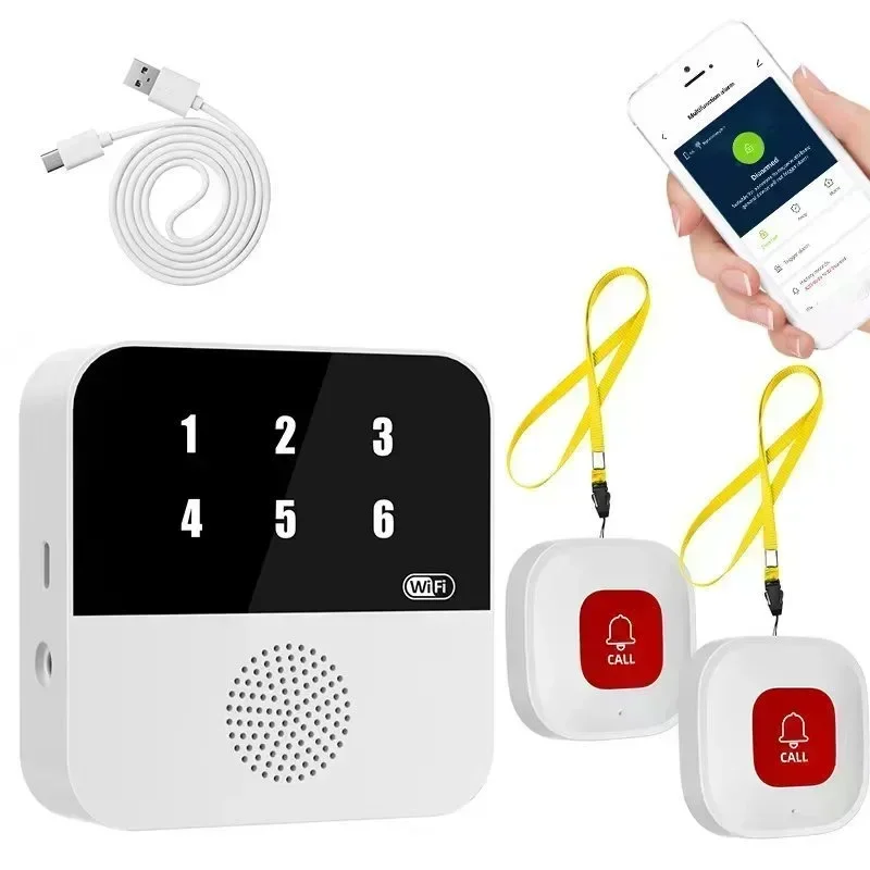 Tuya personnes âgées bouton WIFI sans fil soignant téléavertisseur personnes âgées SOS alarme personnes âgées alarme d'urgence pour Patients personnes âgées à la maison: Rouge