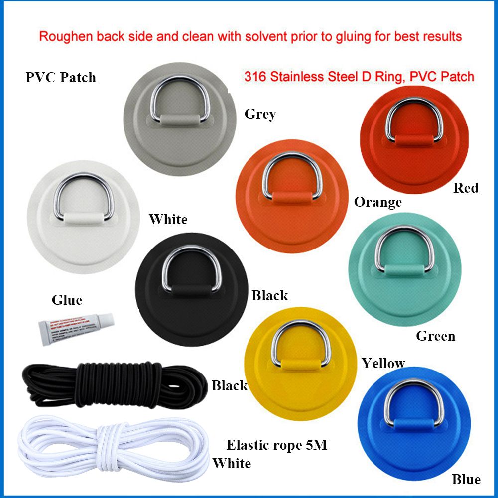 1/4Pcs 5M Stainless Steel Rowing Boats Round Ring Pad Deck Rigging Sup D Ring Elastic Bungee Rope PVC Patch