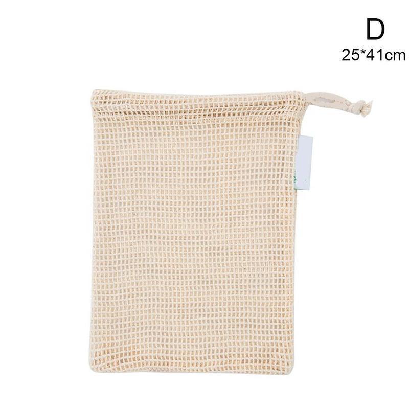 Reusable Cotton Mesh Vegetable Bags Produce Bag Kitchen Bag Drawstring With Fruit Vegetable Storage R1W6: D