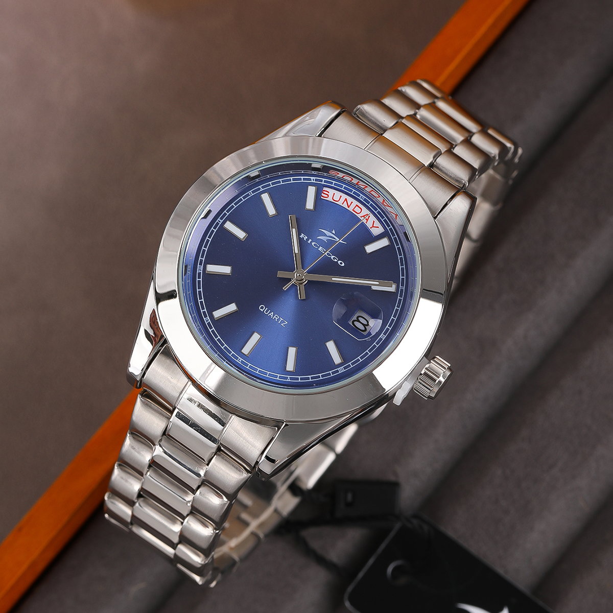 Modeuhr, lässige Uhr für Herren, Geschäft, Alltag, Edelstahl, Quarz-Armbanduhr, Uhr für Paare, Vater,: Blau