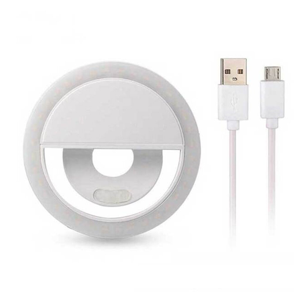 Usb Charge Led Selfie Ring Licht Mobiele Telefoon Lens Led Selfie Lamp Ring Voor Iphone Voor Samsung Xiaomi Telefoon Selfie licht: WHITE