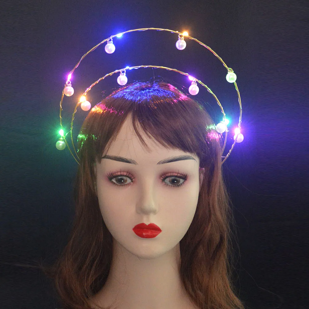 Glow Light Up Godin Crown Angel Bridal Gold Halo Hoofdband Veer Bloem Haarband Verjaardagsfeestje Heks Koningin Haar Slijtage Cadeau: Fluorescentie Geel