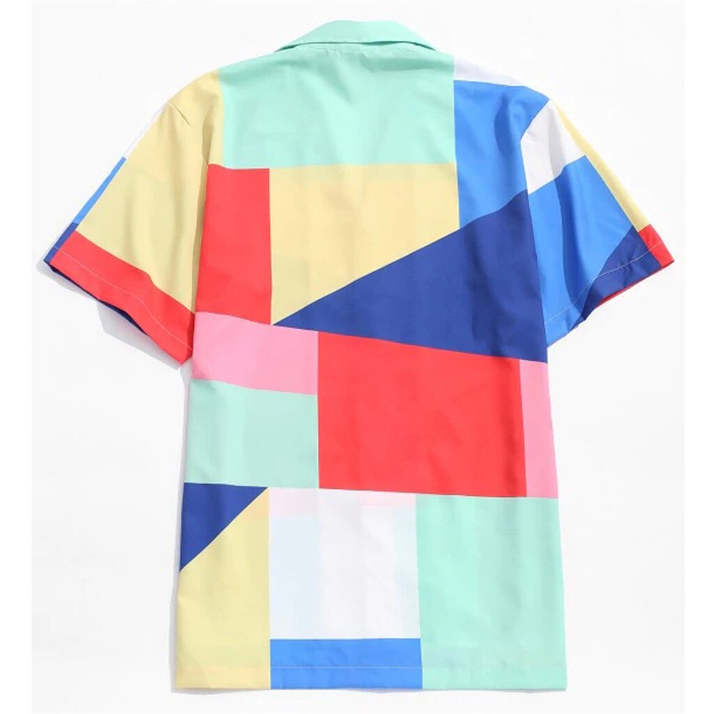 Heren Zomer Mode Revers Geometrische Colorblock Print Korte Mouw Hawaiian Shirt2019 Laatste Mannen Korte Mouw T-shirts