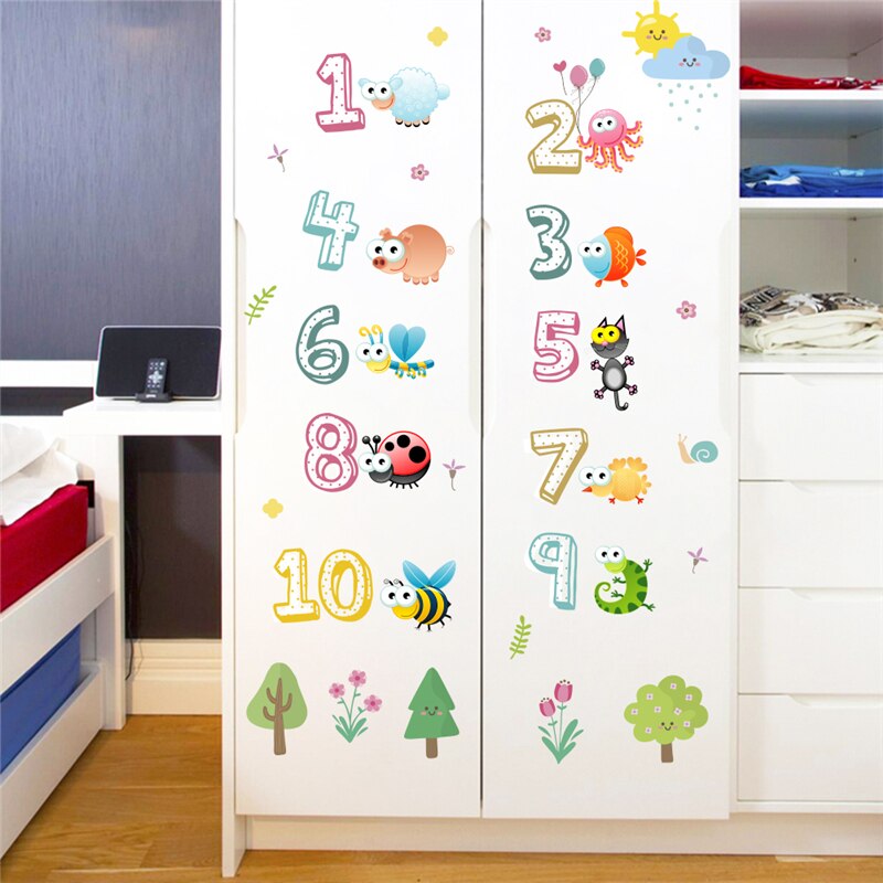 cartoon animals insect numbers wall stickers for kids rooms home decorations wall decals accessories pvc mural art diy wallpaper