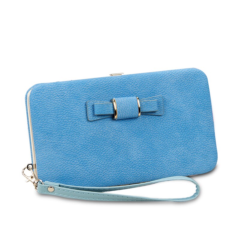 Dames portemonnee dames lange leren portemonnee hasp portemonnees met riem telefoonkaarthouders grote capaciteit dames portemonnees clutch carteras: Stijl -1 blauw