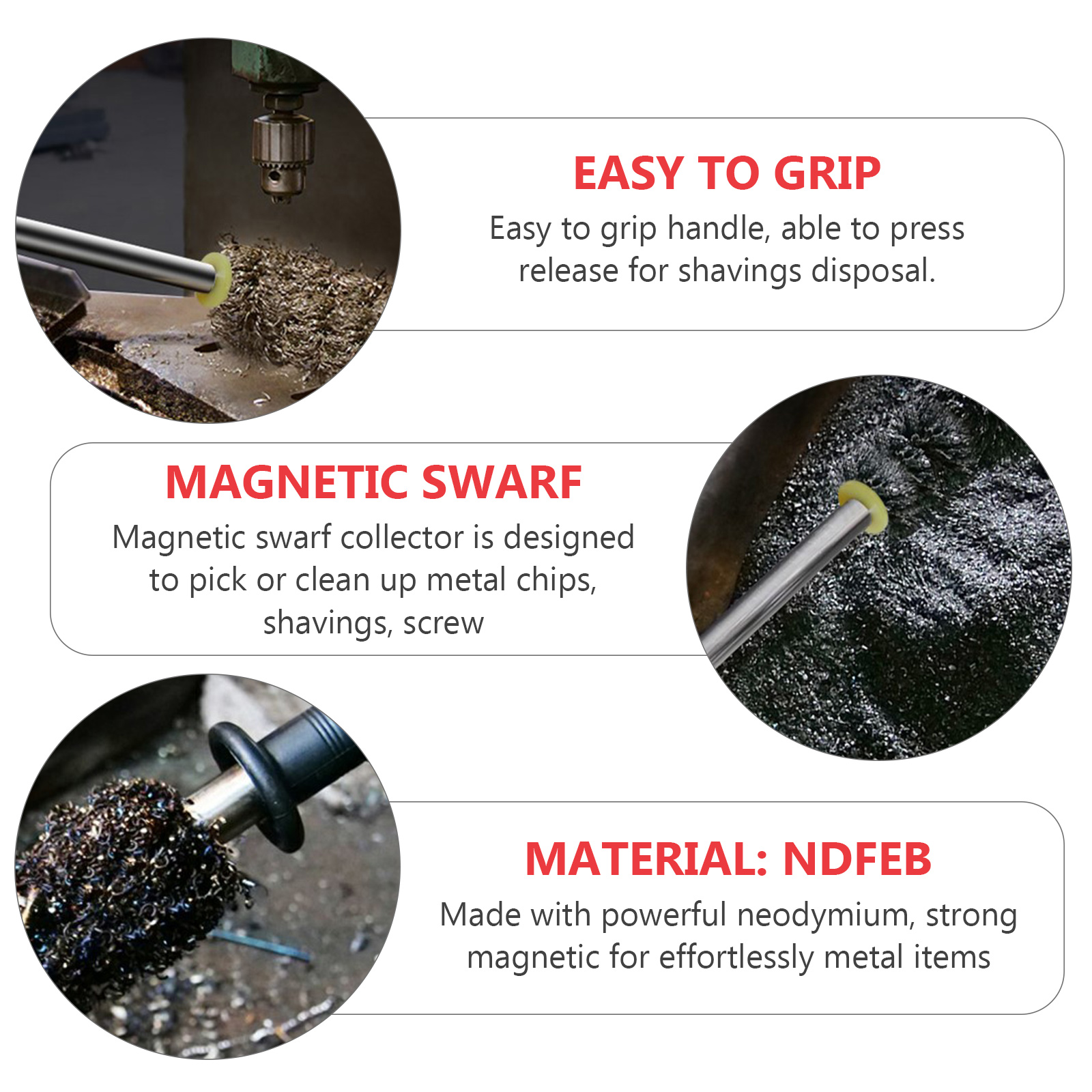 Magnetic Retrieving Baton with Release Handle Magnetic Swarf Collector