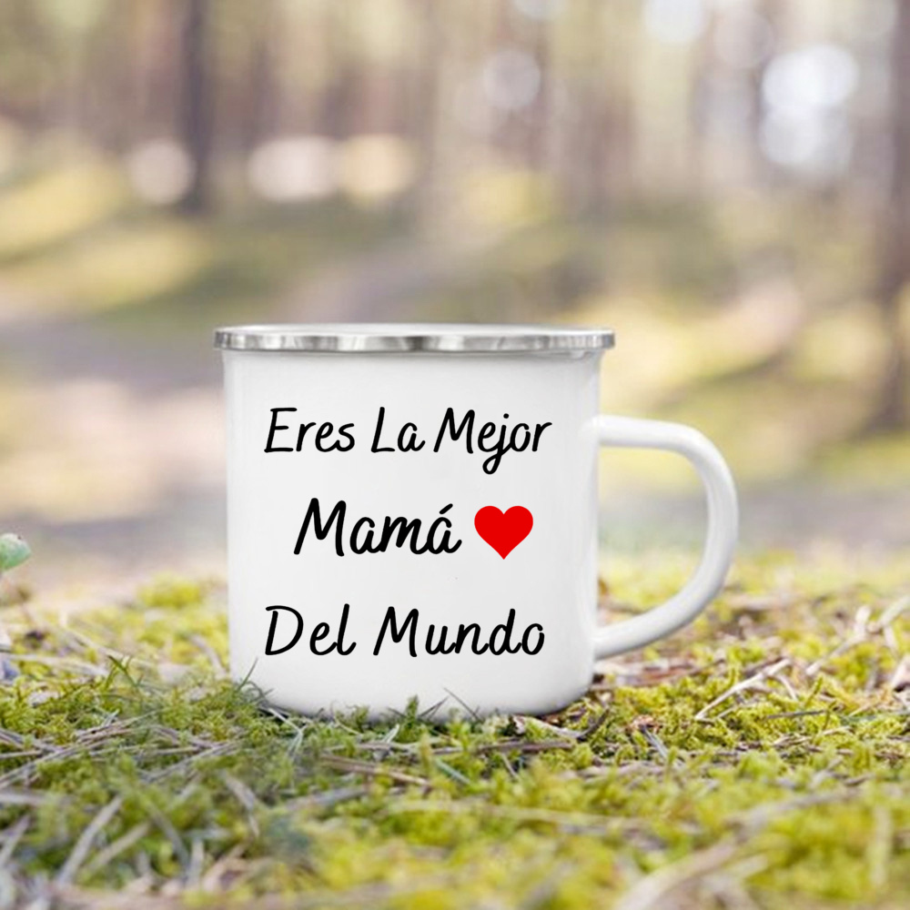 Taza con estampado de la mejor mamá del mundo, tazas de café creativas, bebidas, leche, taza con asa, taza esmaltada para acampar, de cumpleaños para el día de la madre para mamá: violet