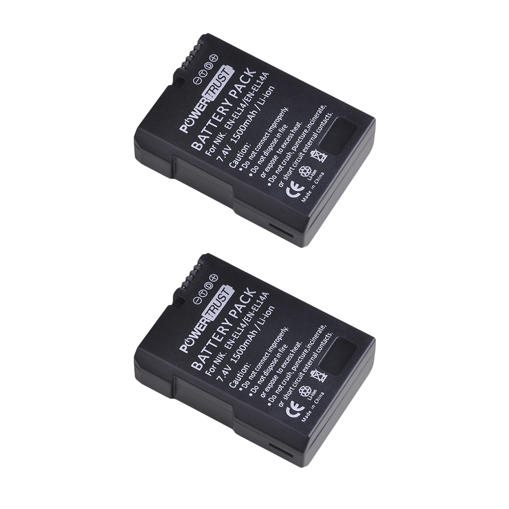 EN-EL14 EN-EL14A Battery+LCD USB Dual Charger with Type C Port for Nikon D3100 D3200 D3300 D3400 D3500 D5600 D5100 D5200 P7000: 2 battery