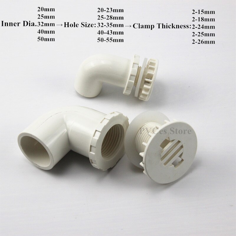1PC ID 20~50mm PVC Pipe Elbow Aquarium Fish Tank Drain Joints Home DIY Water Supply Tube Fittings Drainage Connectors