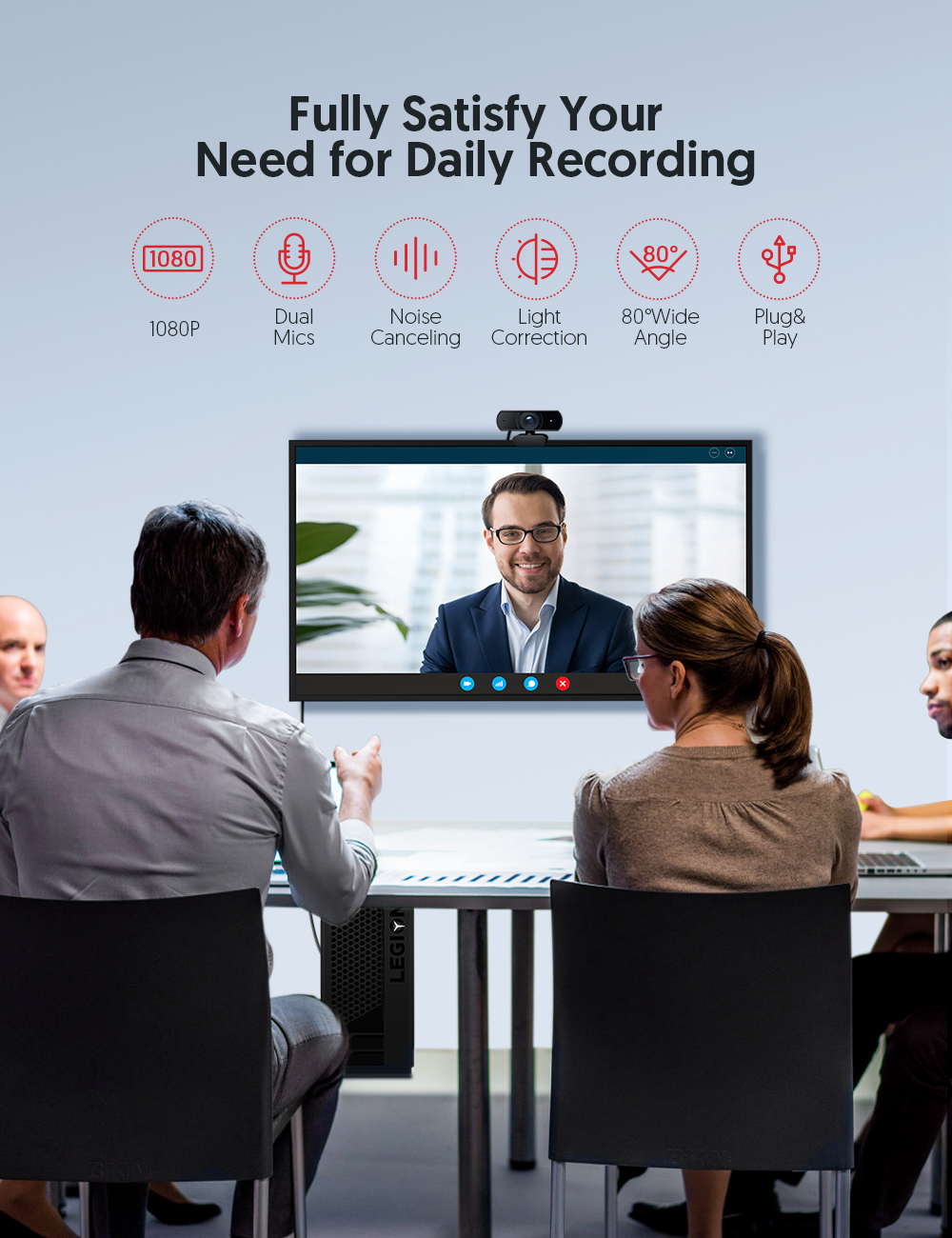 Victure SC30 1080P Webcam with Privacy Cover, Dual Stereo Microphones PC Camera, Full HD Video for Computers And Laptop