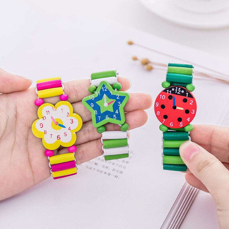 Wooden crafts childrens student stationery cartoon watches toy festival learning prizes