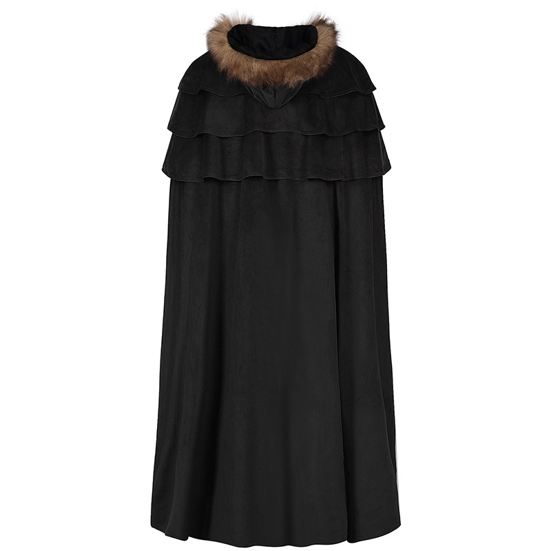 Gothic women's cape, halloween costume, men's medieval costume, winter fur collar, larp viking cosplay cape coat