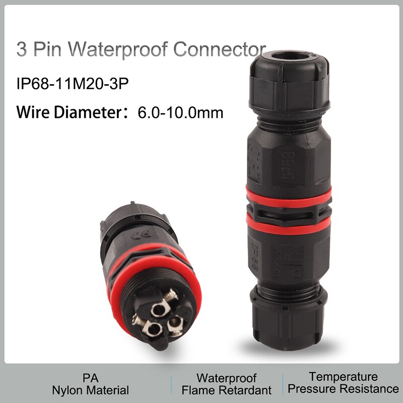 Conector a prueba de agua IP68, forma de E/S/T, 2/3/4/5 Pines, adaptador de Terminal eléctrico, conector de Cable para conexión de luz LED al aire libre: 3P M20 I Shape