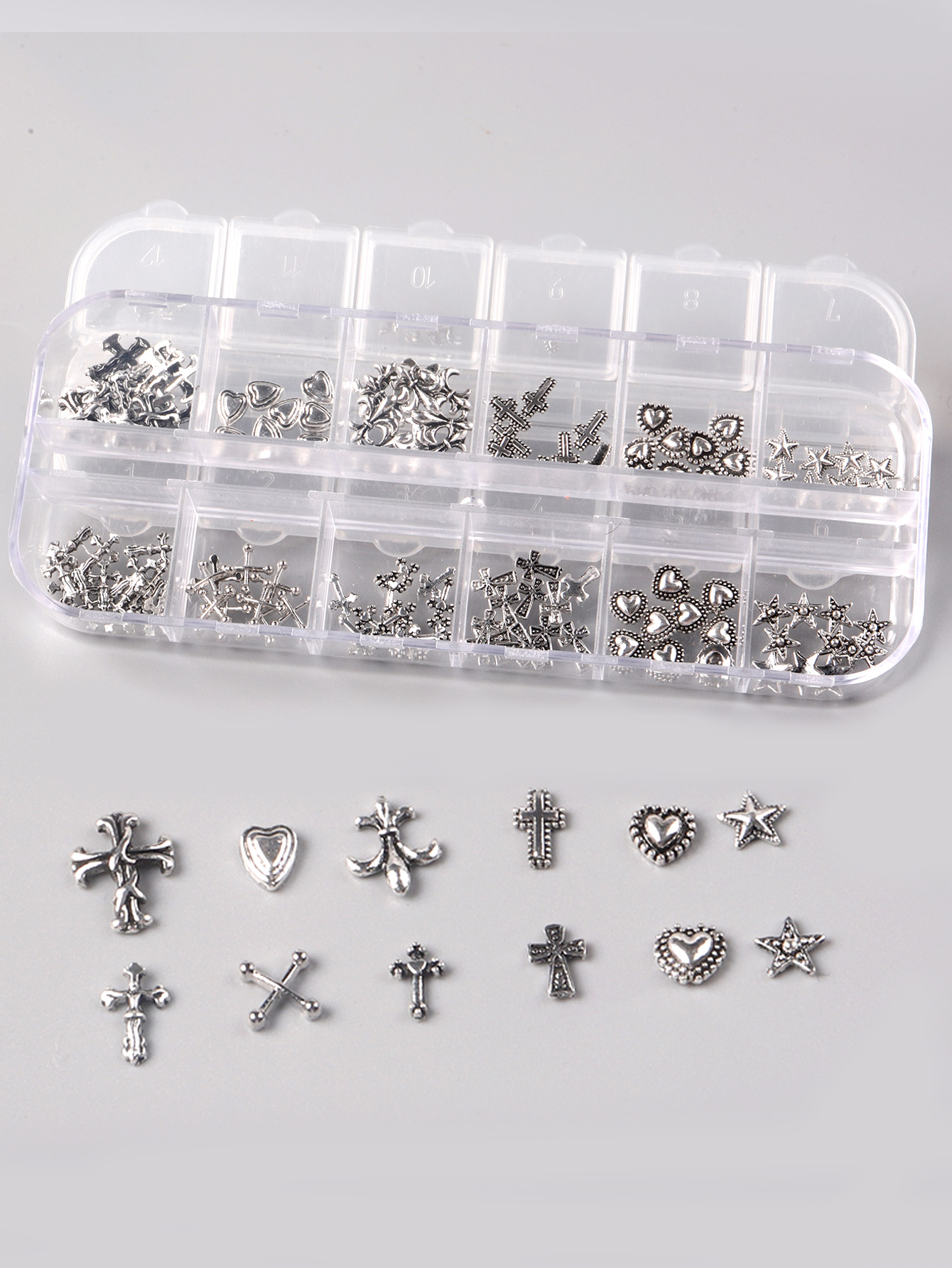 nagelpiercing 10 Stks/partij Punk Stijl Nail Onderdelen Piercing Legering Studs Metalen Curve Pijl Klinknagel Decoratie Nagels Kunst Accessoires Nail Charms: GRIJS