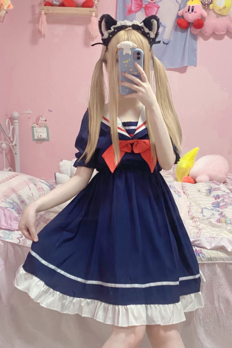 Zomer Japanse College Zoete Matrozenpakje Matrozenkraag Student Boog Jurk Vrouwelijke School Meisje Uniform Lolita Jurk