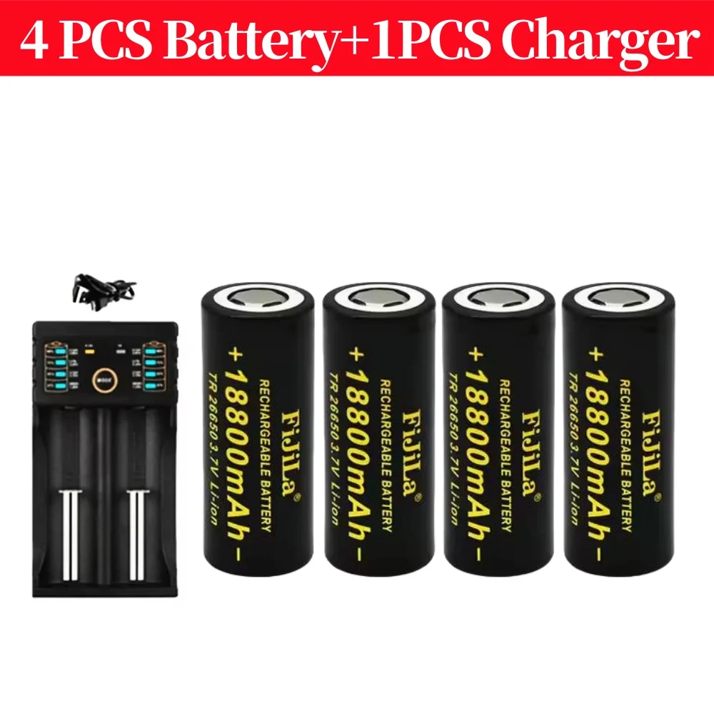 Batteria 26650 originale al 100% di alta qualità Batteria agli ioni di litio da 18800 mAh 3,7 V 50A per torcia LED 26650 + caricabatterie: Colore rosa