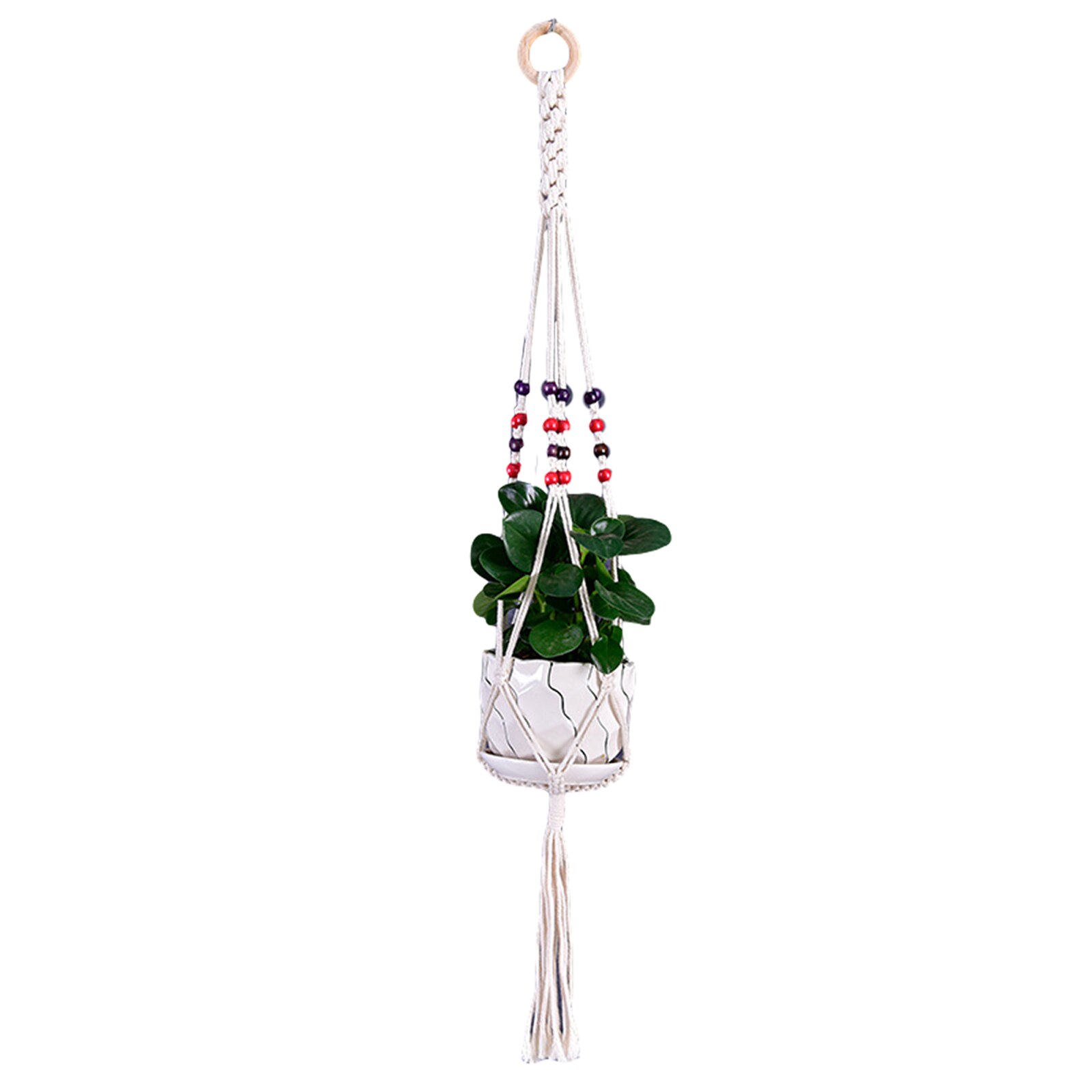 Hand-woven Macrame Cotton Rope Flower Pot Hanging Basket Net Bag Knotted Rope Flowerpot Plant Holder Home Garden Decor: B