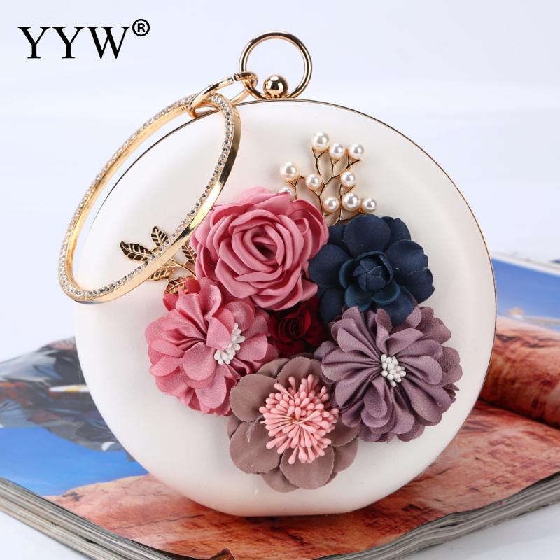 Roze Ronde Bloem Clutch Bag Womens Circulaire Ring Handtas Plastic Parel Strass Bruiloft Purse Pochette Femme