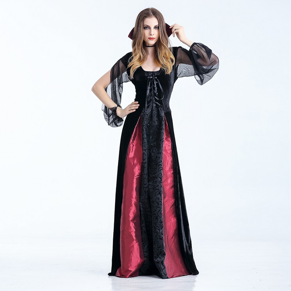 VASHEJIANG Women Vampire Costumes Cosplay Adult Gothic Witch Vampire Costumes Halloween Masquerade Plays Vampire Costumes