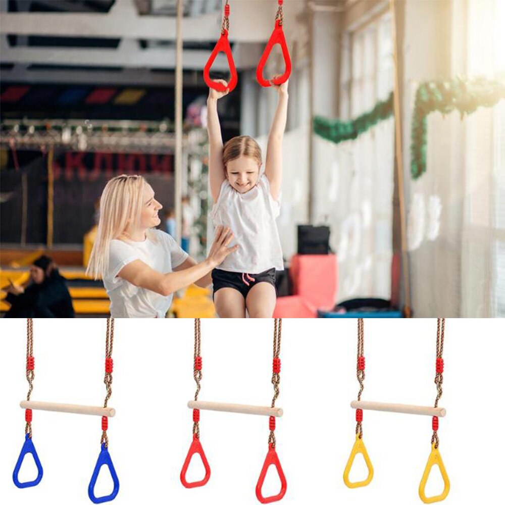 Børn trapeze svingstang med ringe træ legesæt med plastringe gym ringe til børn børn voksen fitness ring