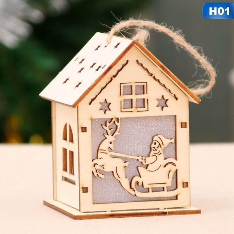 Christmas Led Light Wood House Cute Christmas Tree Hanging Ornaments Decoration Figurines Merry Christmas: H01