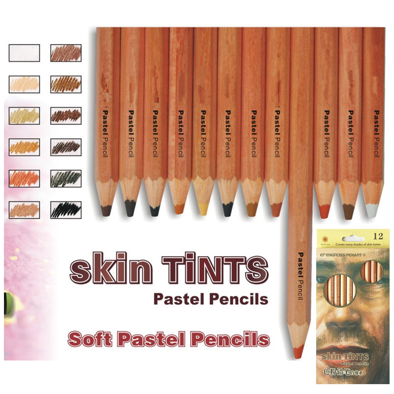 12Pcs Wood Pastel Pencil Set ,Basis Skin tints Pastel Color Pencil ,soft sketch art pastel pencil School Office art supplies