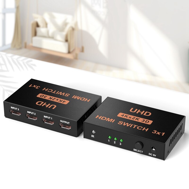 4K Video HDMI Switch Switcher with IR Remote Control HDMI Splitter 3 in 1 Out Amplifier Display for HDTV DVD PS3