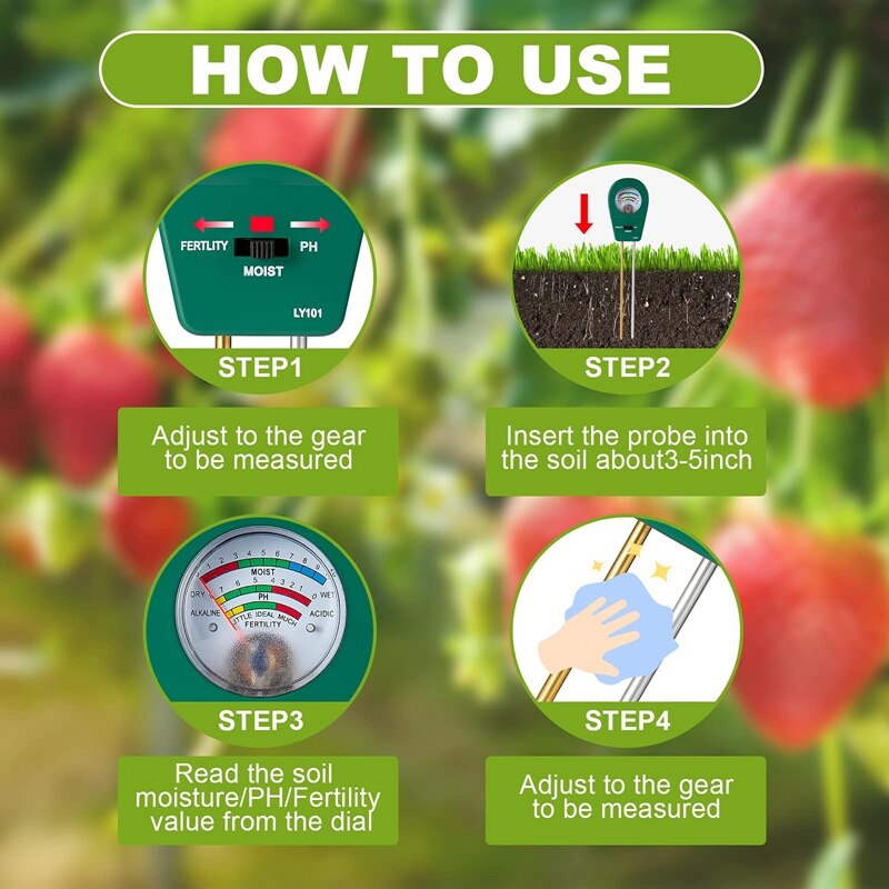 GTBL Soil Tester Soil Fertility Meter 3-In-1 Soil Fertility Moisture PH Tester Gardening Tool For Garden Lawn Farm Outdoor