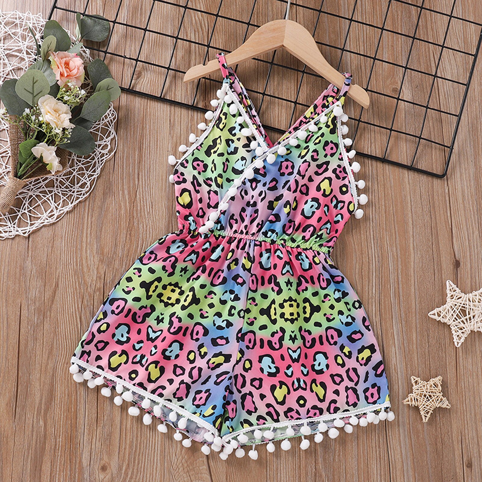 Body per bambini Leopard nappa colorata Unisex tuta per neonato Backless bretella moda Chiffon neonati ragazze vestiti morbidi