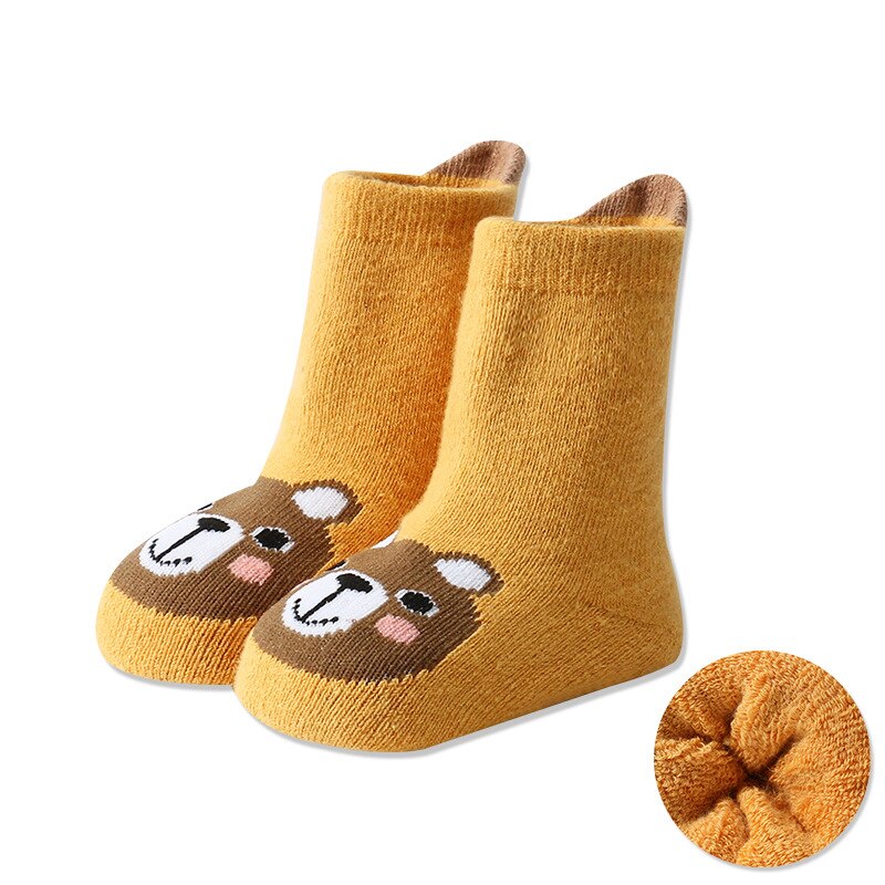 Kids Socks Baby Boy Winter Warm Socks Anti-slip Cartoon Animals Cotton Terry Thicken Socks Floor Home Rubber Sole Lion Fox Bear: D / 0-1T