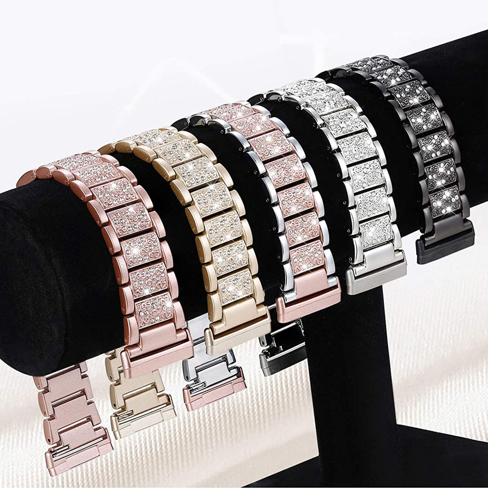 Metal Pink Bling Bracelet for Fitbit Sense 2/ Versa 3 Band Watch Strap Replacement Bling Watchband for Fitbit Versa 4 Sense Band