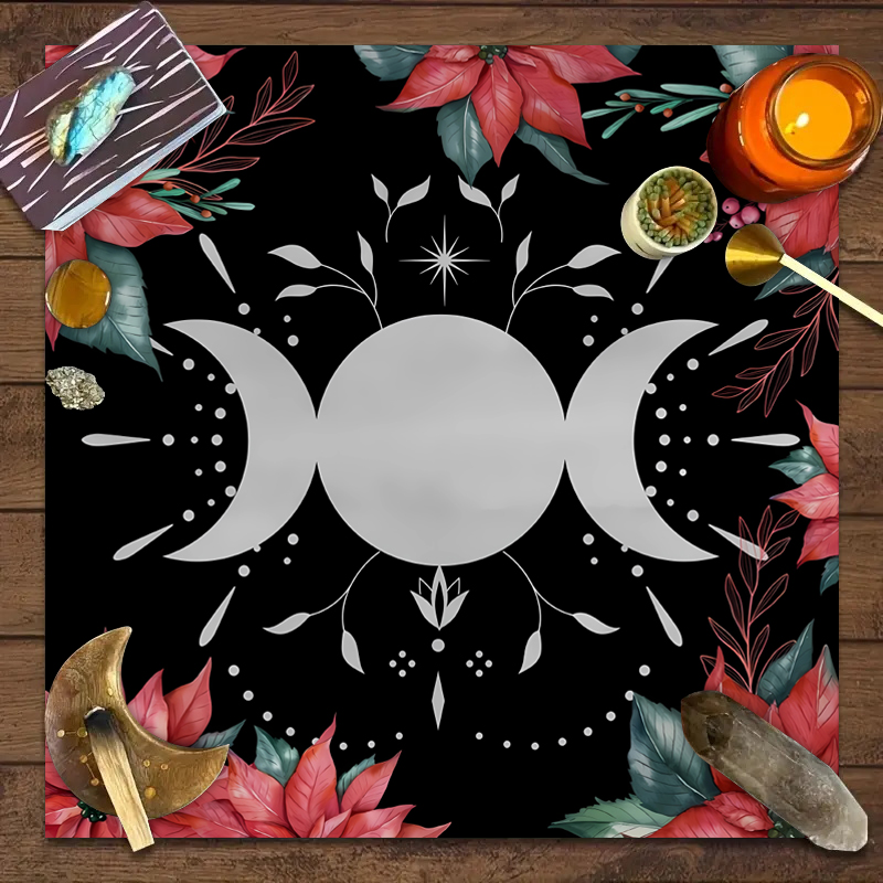 1 mantel de cartas de Tarot, flor, luna, triple luna, decoración de búho, altar, brujería, mantel de astrología: Rojo / 100*130cm