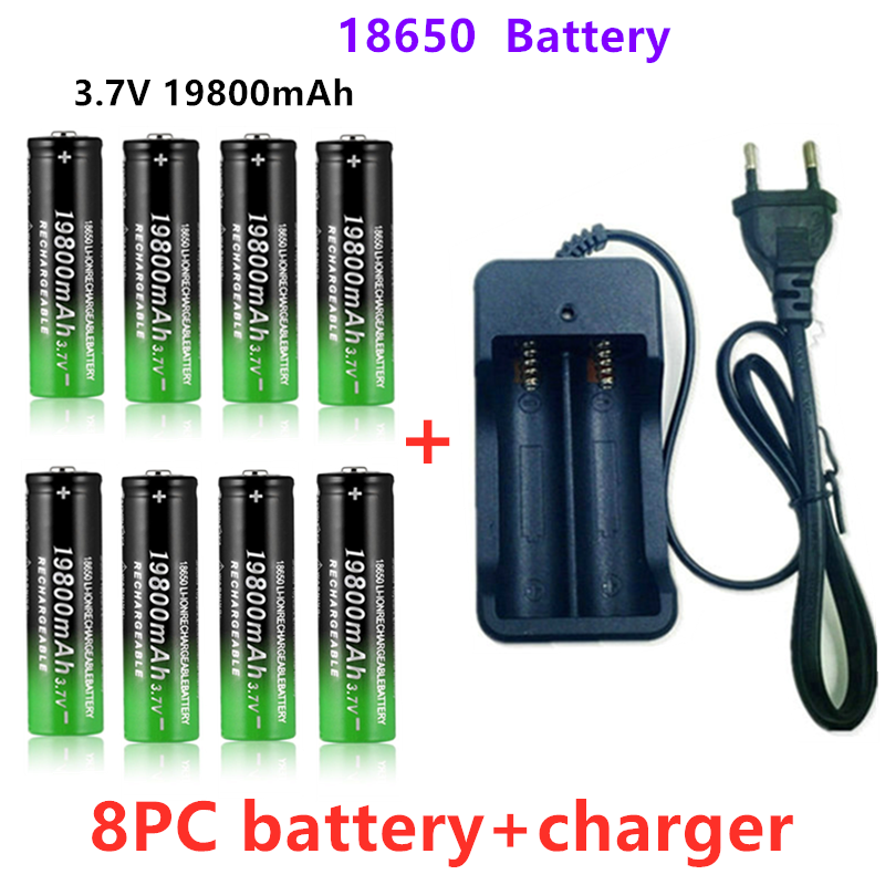100% 18650 Battery 19800mAh 3.7V 18650 Li-ion batteries Rechargeable Battery For Flashlight Torch +Charger