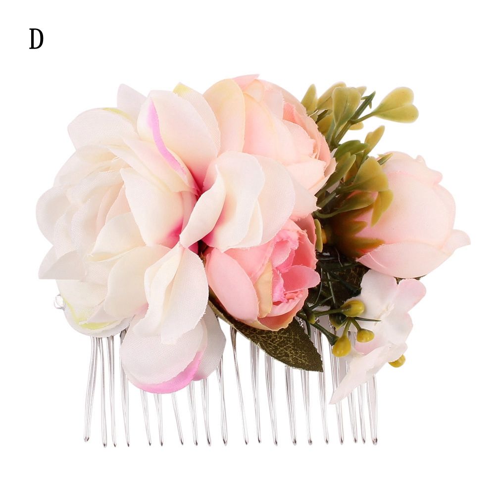 1 Pcs Rose Flower Hair Combs Wedding Crown Headwear Blooming Flower Headband for bride girls flower hair clip Wedding Jewelry: D