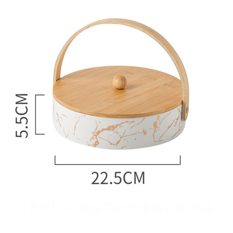 FANCITY ceramic grid plate with lid dried fruit plate fruit platter Nordic living room household fruit box snack snack: 4