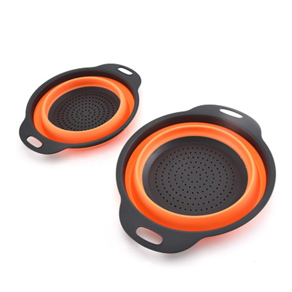 Square Foldable Drain Basket Plastic Fruit Basket Filter Basket Multi-function Washing Dish Telescopic Basket: Orange Round / Square 290 Round 245