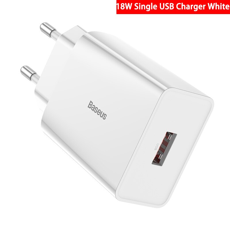 Baseus 18W Usb Charger Ondersteuning Snel Opladen Type-C Pd Qc Dual Usb Snellader Adapter Draagbare Muur oplader Voor Huawei Xiaomi: single USB white