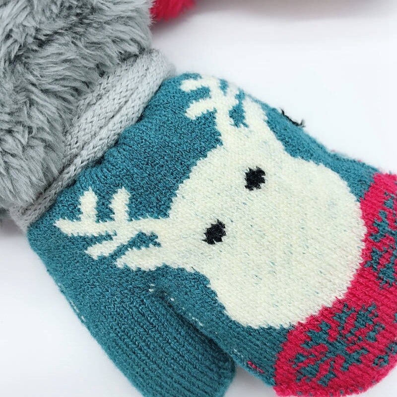 Toddler Baby Cute Thicken Plus Velvet Cartoon Bear Girls Boys Of Winter Warm Gloves double Thick Knitting Gloves