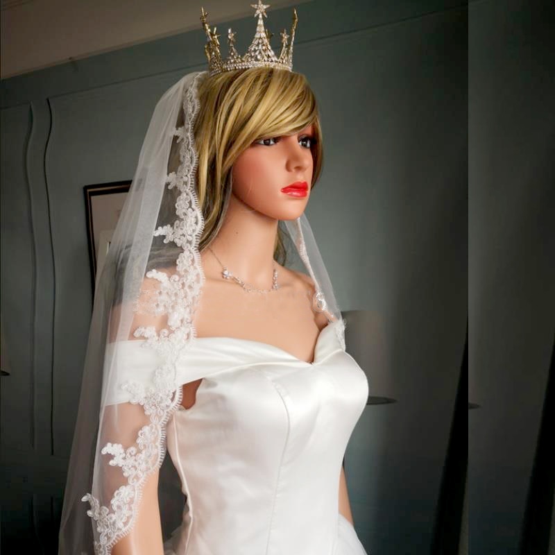 court voile de mariée ivoire Tulle dentelle bord femmes voile de mariage avec peigne une couche 100 CM