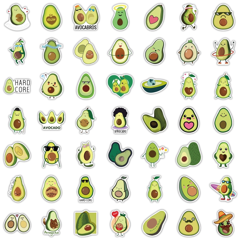 100pcs/Pack Avocado Stickers PVC Waterproof Cute Fruit Sticker for Laptop Phone Water Bottle Pad No Duplicates Kids