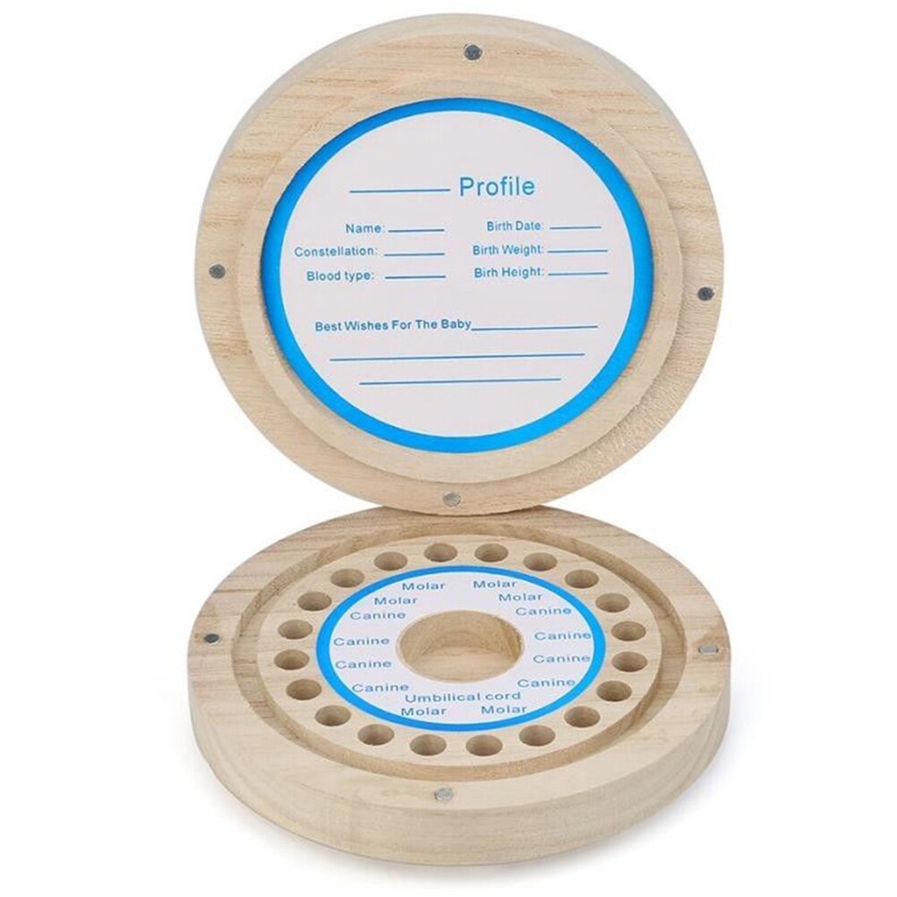 Baby Runde freundlicher Zahn Kasten holz Organizer Baby Sparen Milch Zähne Holz Lagerung Kasten Englisch Text milch zahn fallen holz