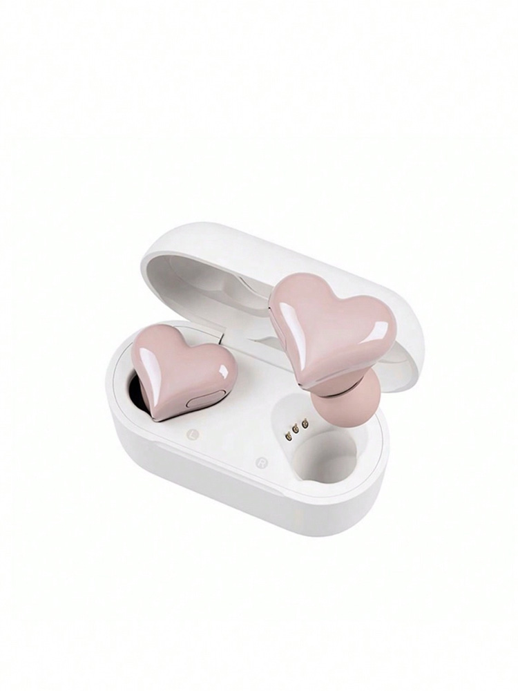 Mini fones de ouvido sem fio amor, fones de ouvido em forma de coração bonitos fones de ouvido esportivos sem fio, mini fones de ouvido portáteis de longa duração: Rosa