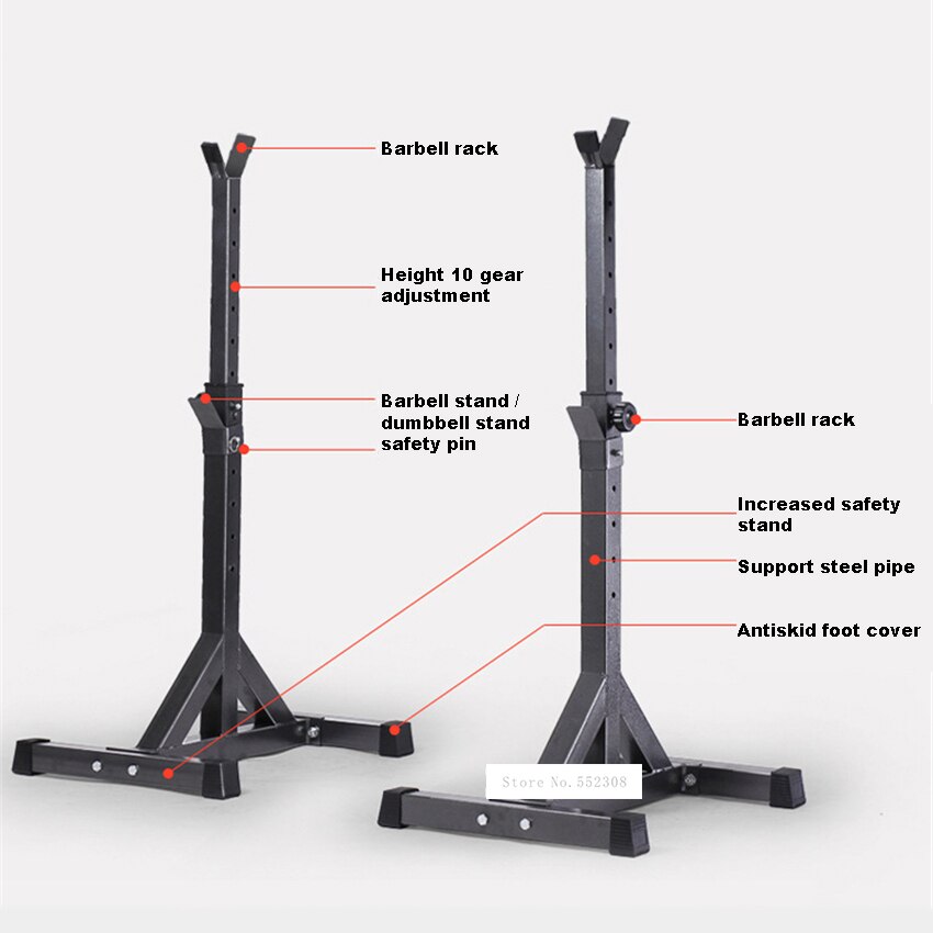 Steel Barbell Stand Weight Lifting Split Barbell Squat Rack Stand Adjustable Height Barbell Semi-Frame Indoor Fitness Equipment